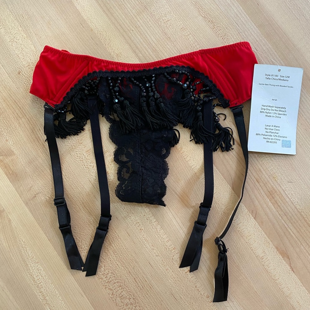 Garter Belt Thong w Beaded Tassles - Size S/M -NWT
